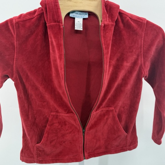 Cotton Couture Red Jacket PS Hooded Velour Full Zip Pockets Soft Comfy Y2K - Picture 4 of 6